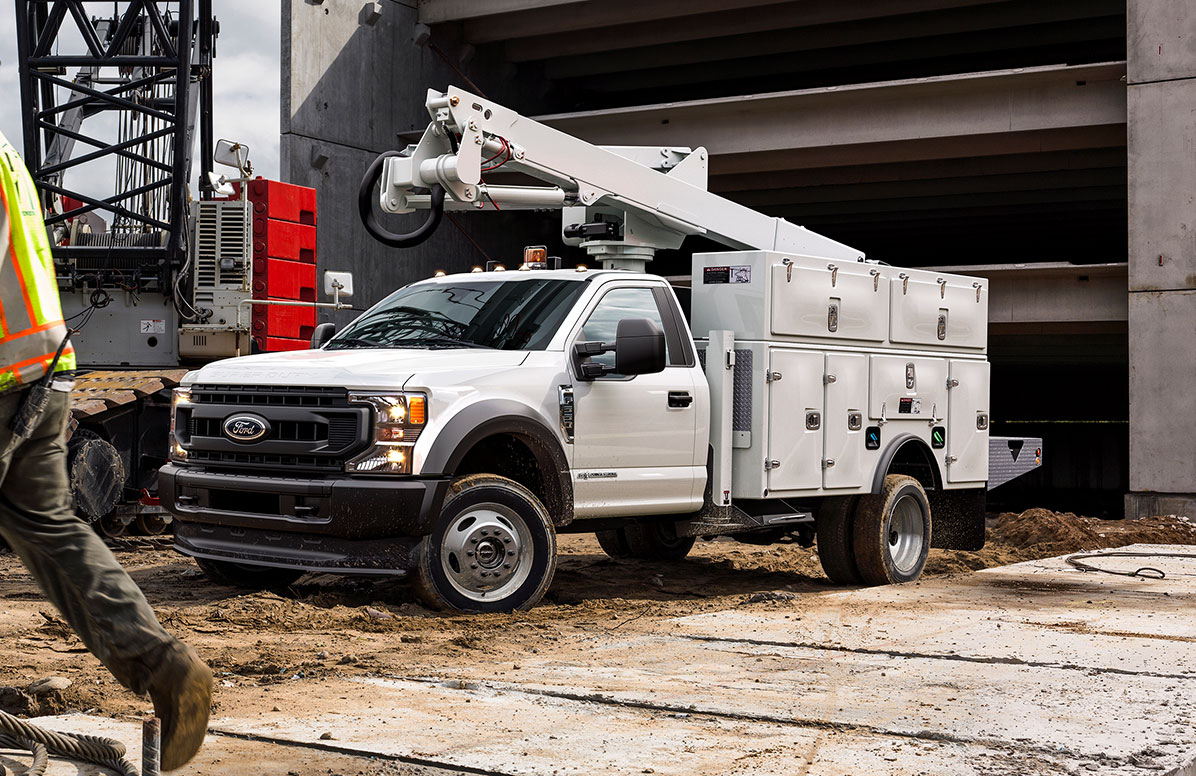 A Ford Super Duty Chassis Cab.